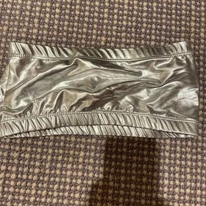 Metallic silver bandeau top